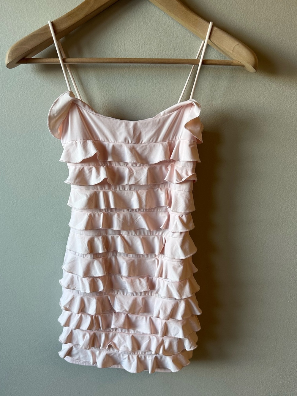 Edikted Light Pink Ruffle Tiered Spaghetti Strap Dress